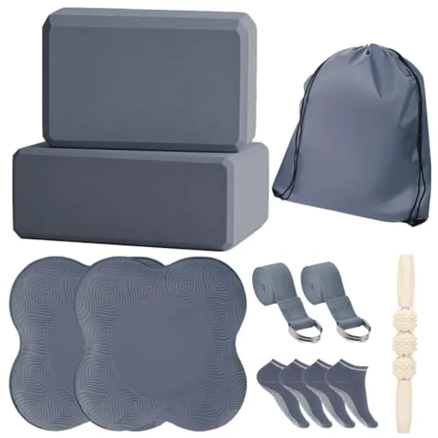 Yoga Block Set With Knee Pads Straps And Massage Roller