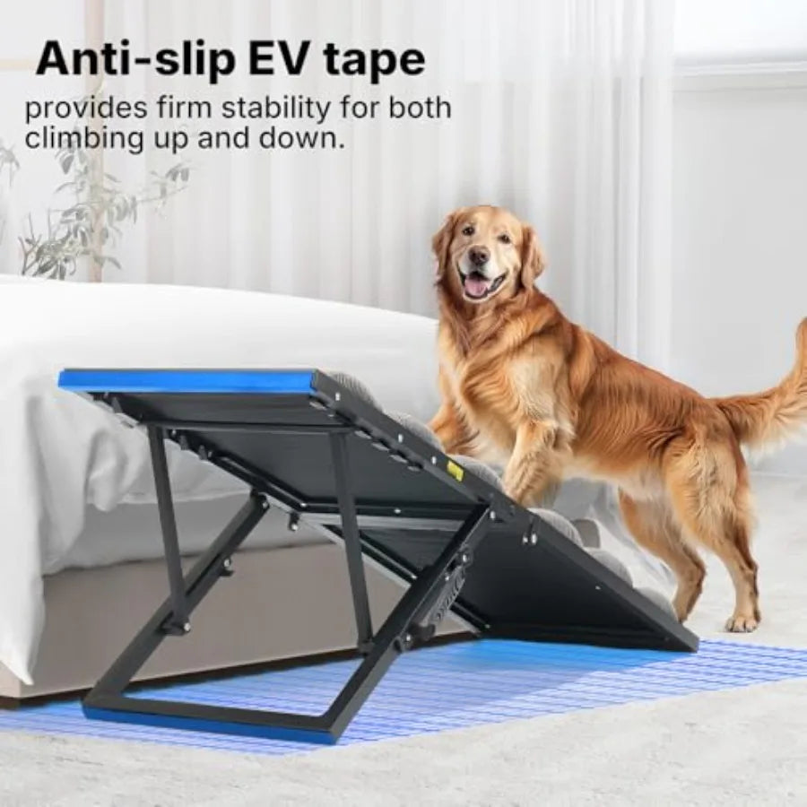 Help your dog reach favorite spots with ease using an adjustable, foldable ramp designed for beds and couches, delivering safe, steady footing every time you both climb.