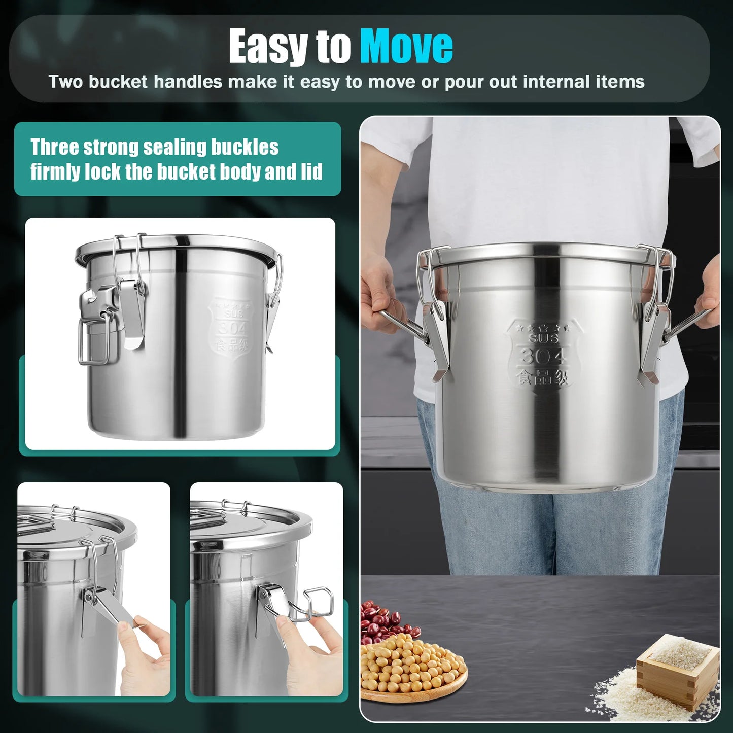Bymaocar 304 Stainless Steel Cereal Storage Container Airtight