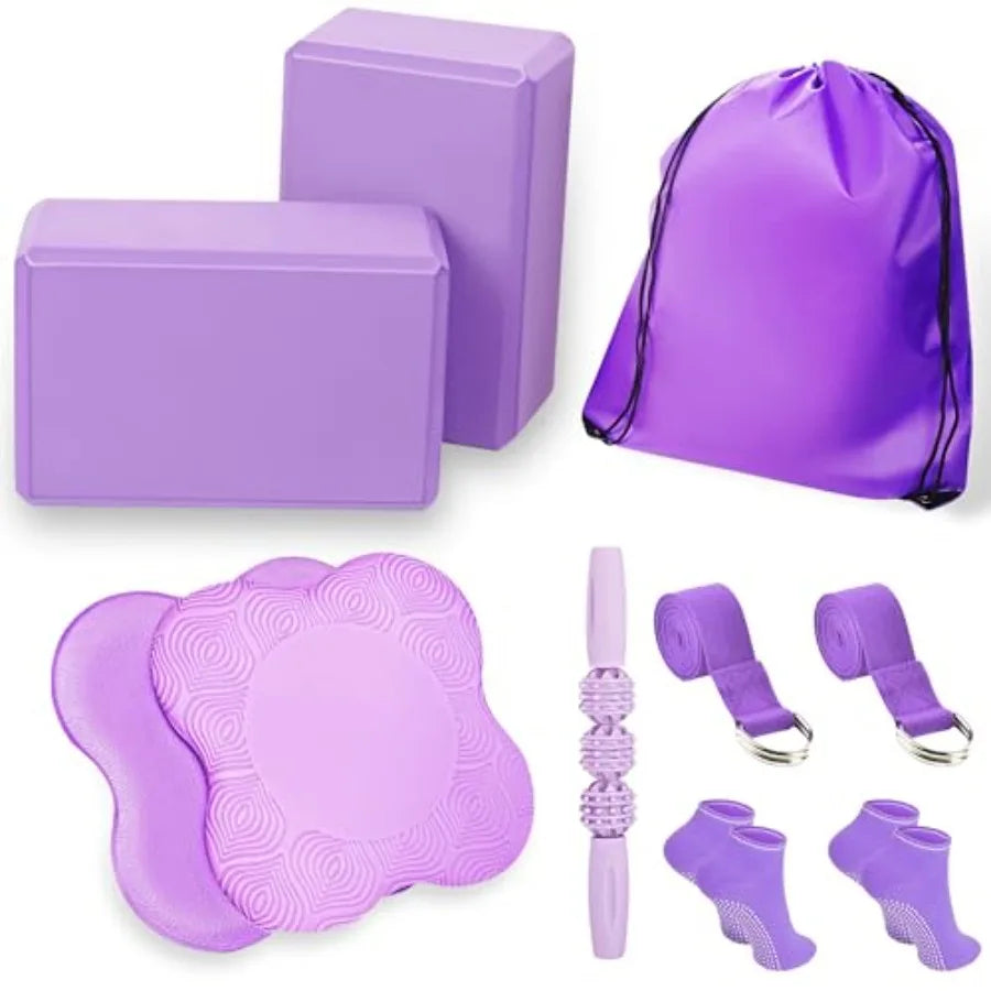 Yoga Block Set With Knee Pads Straps And Massage Roller