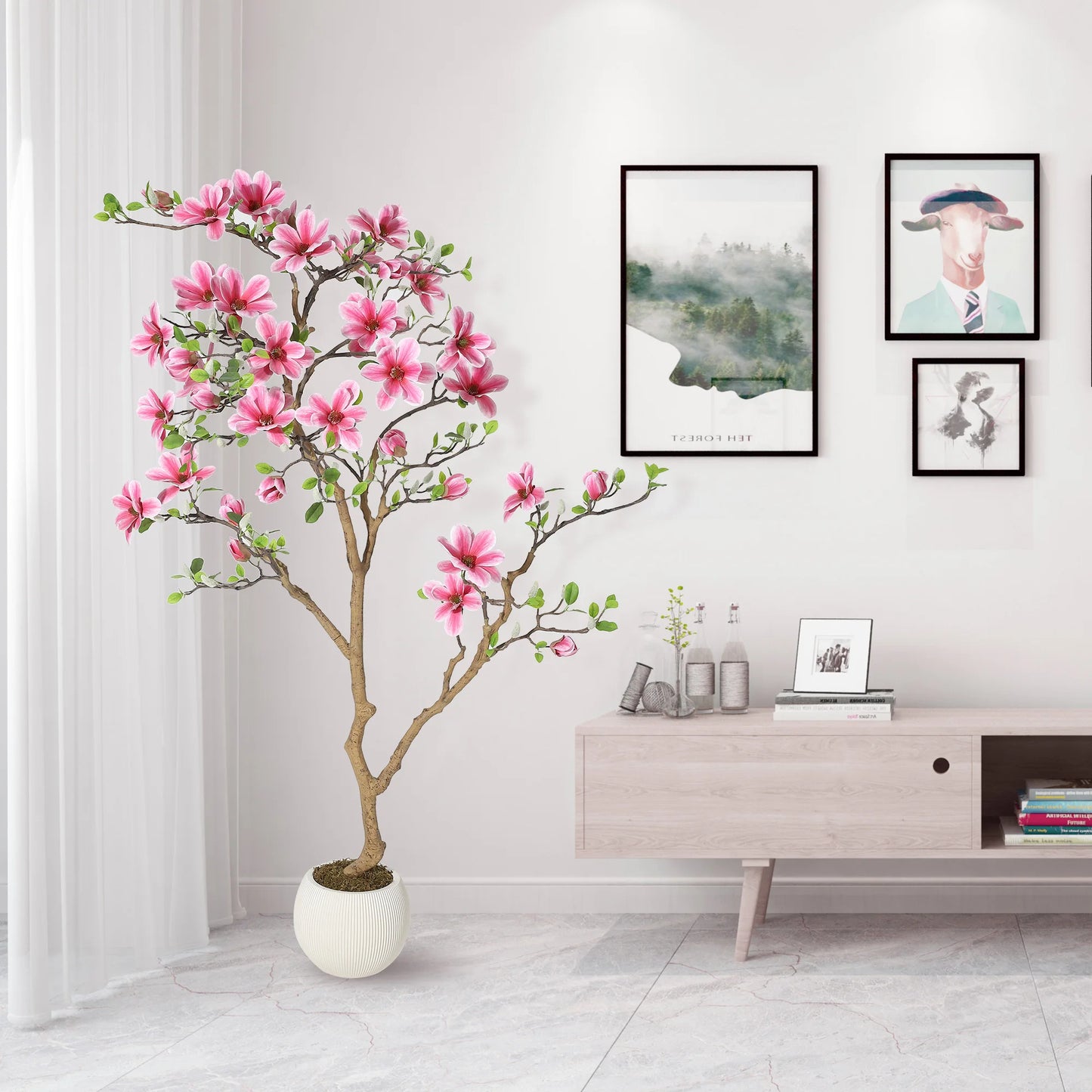 HiMISS Lifelike Magnolia Tree Silk Plant for Home Decor