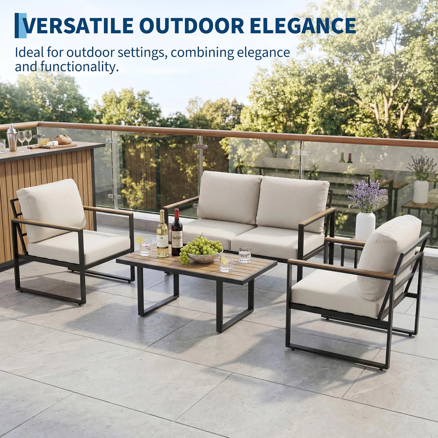 HobbyLane 4 Piece Patio Furniture Set Outdoor Sofa Coffee Table