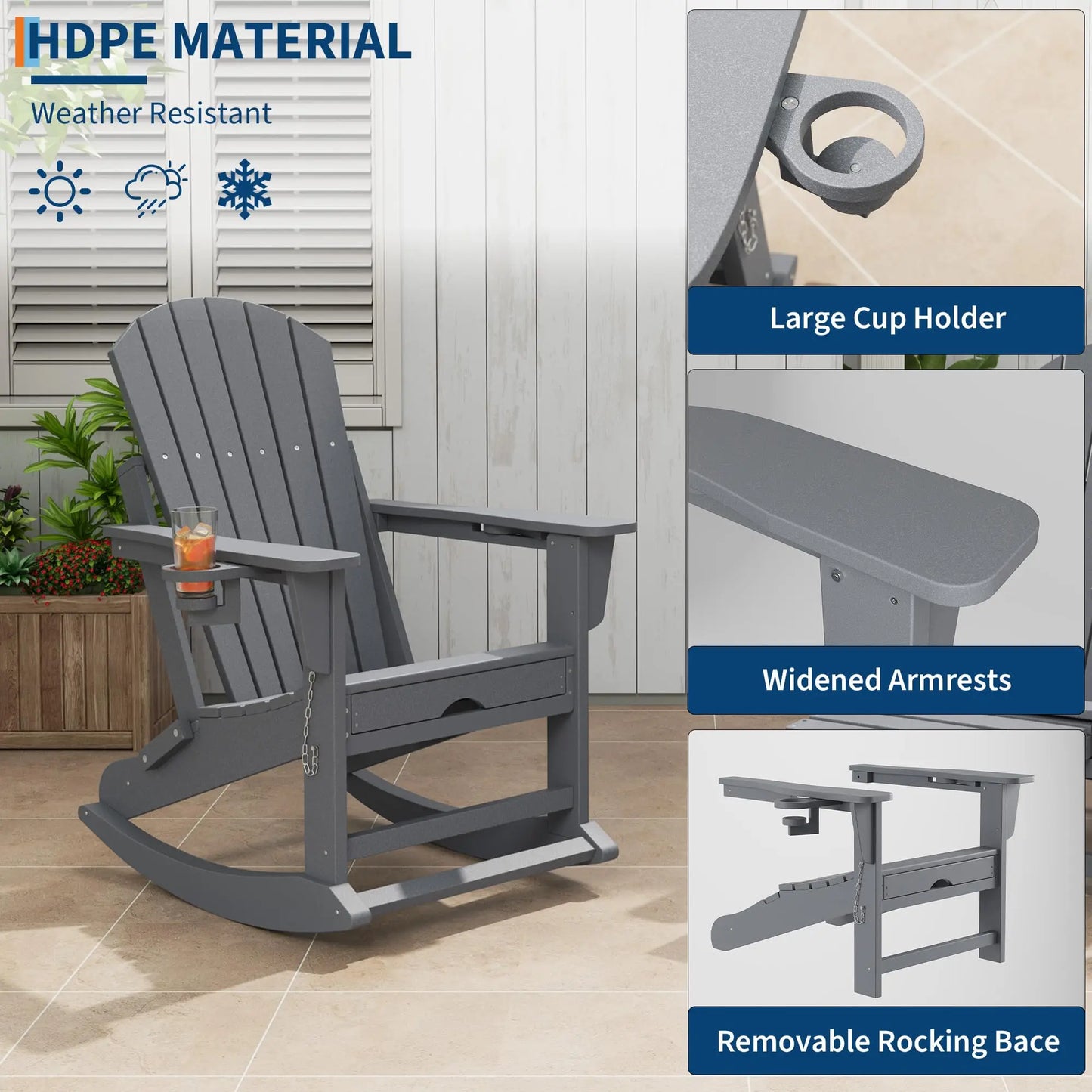 Studyset 4 In 1 Folding Adirondack Rocking Chair With Ottoman Cup Holder
