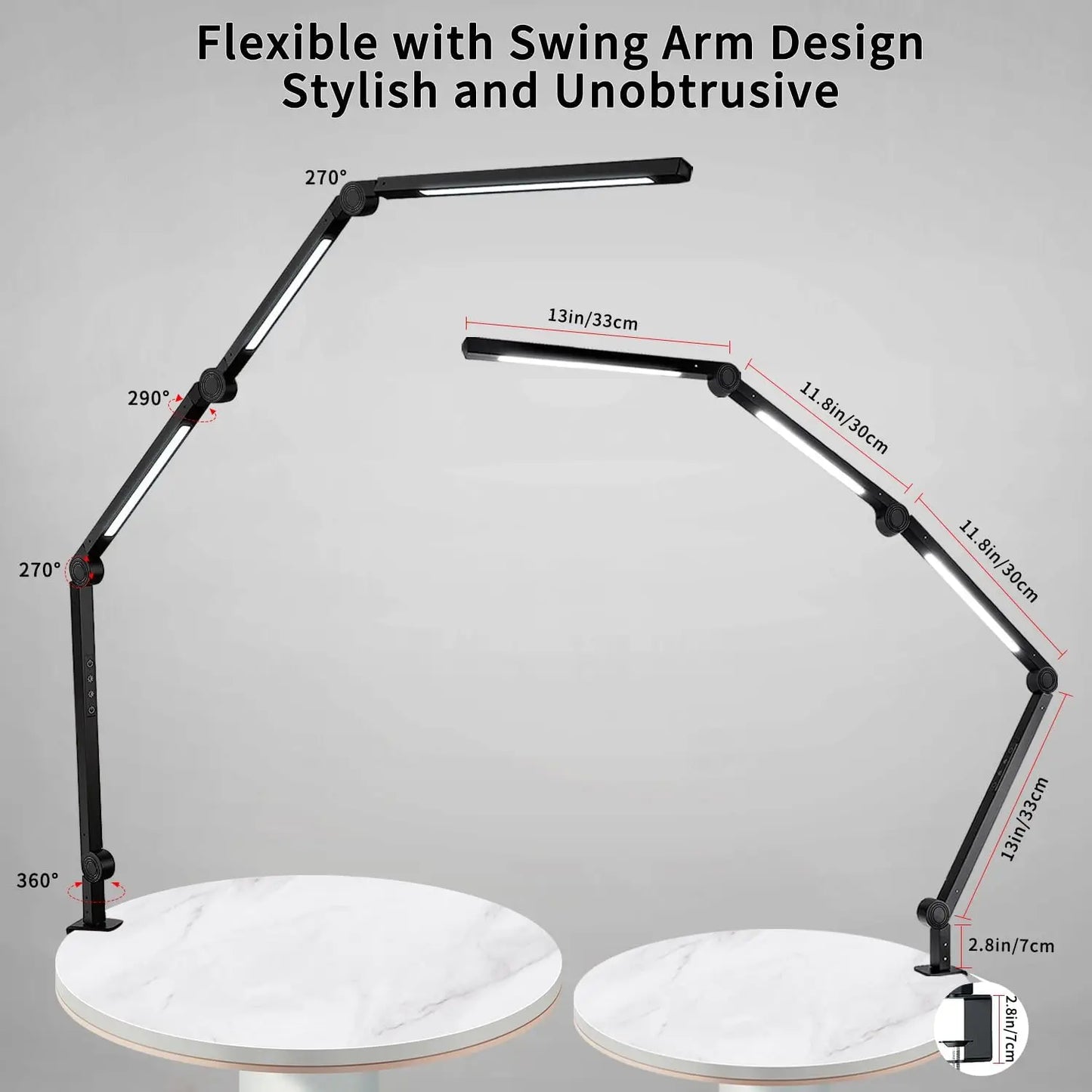 LED Desk Lamp With Clamp And Swing Arm Dimmable Modern