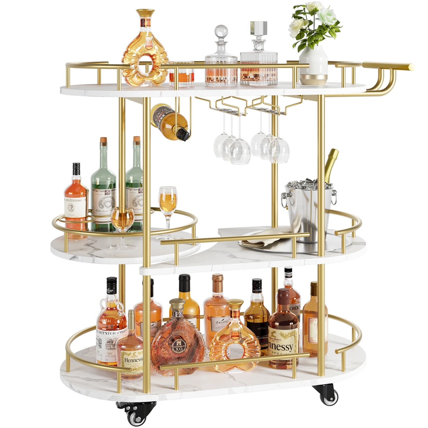 TWISTER.CK Bar Cart With 4Tier Shelf And Wine Glass Holder