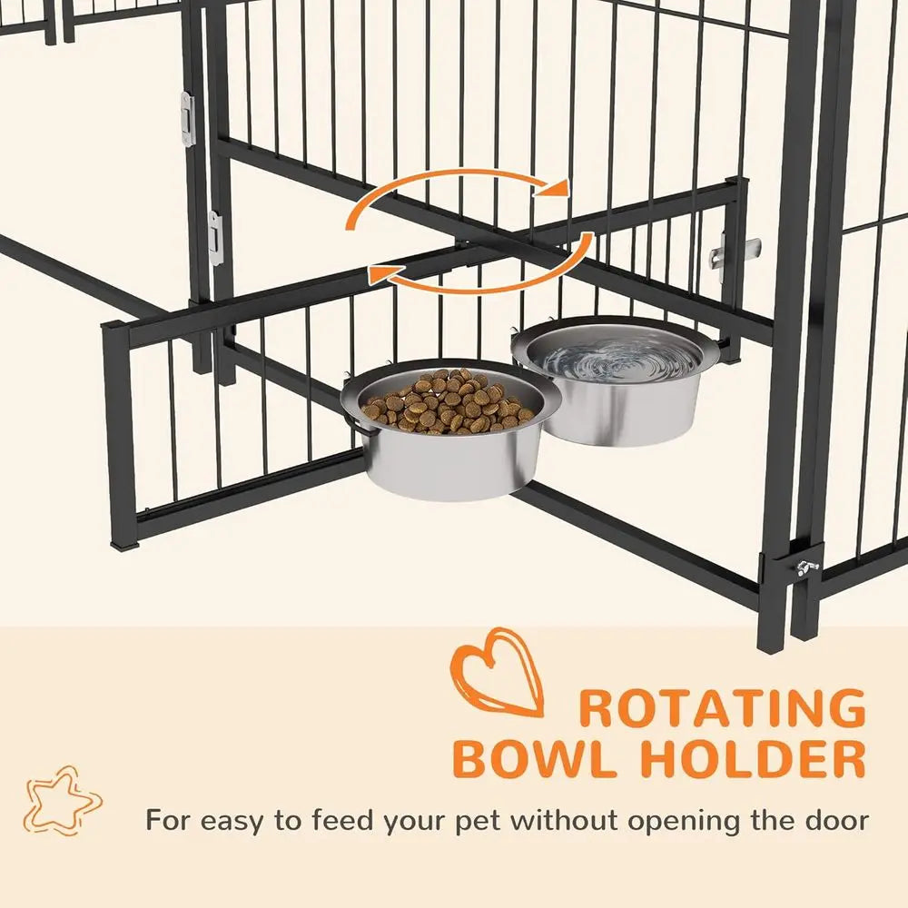 Outdoor Dog Kennel Covered Roof Play Pen Metal Garden Enclosure