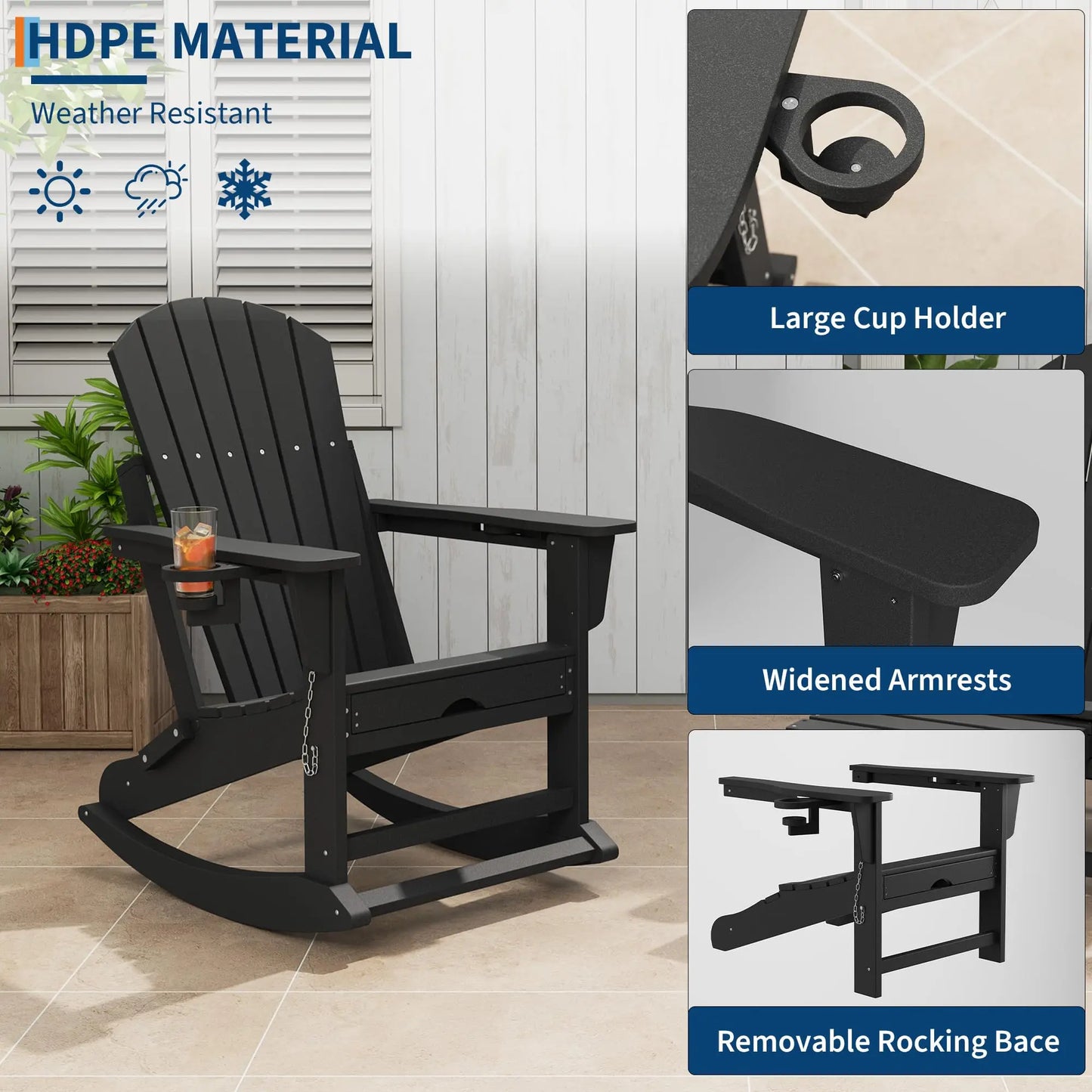 Studyset 4 In 1 Folding Adirondack Rocking Chair With Ottoman Cup Holder