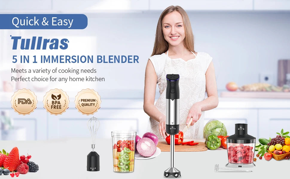 ZHIYU 1000W Immersion Handheld Blender 5 In 1 For Kitchen