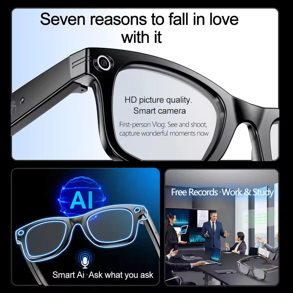 GUHUAVMI Camera AI Glasses With Translation, 720P Dual Cameras, Waterproof