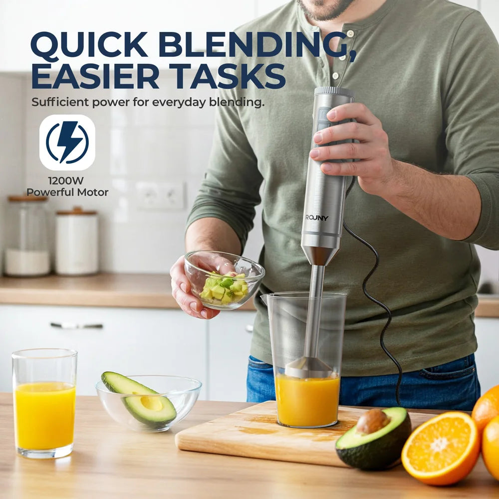 Rouny Hand Immersion Blender 1200W 4In1 Stainless Steel