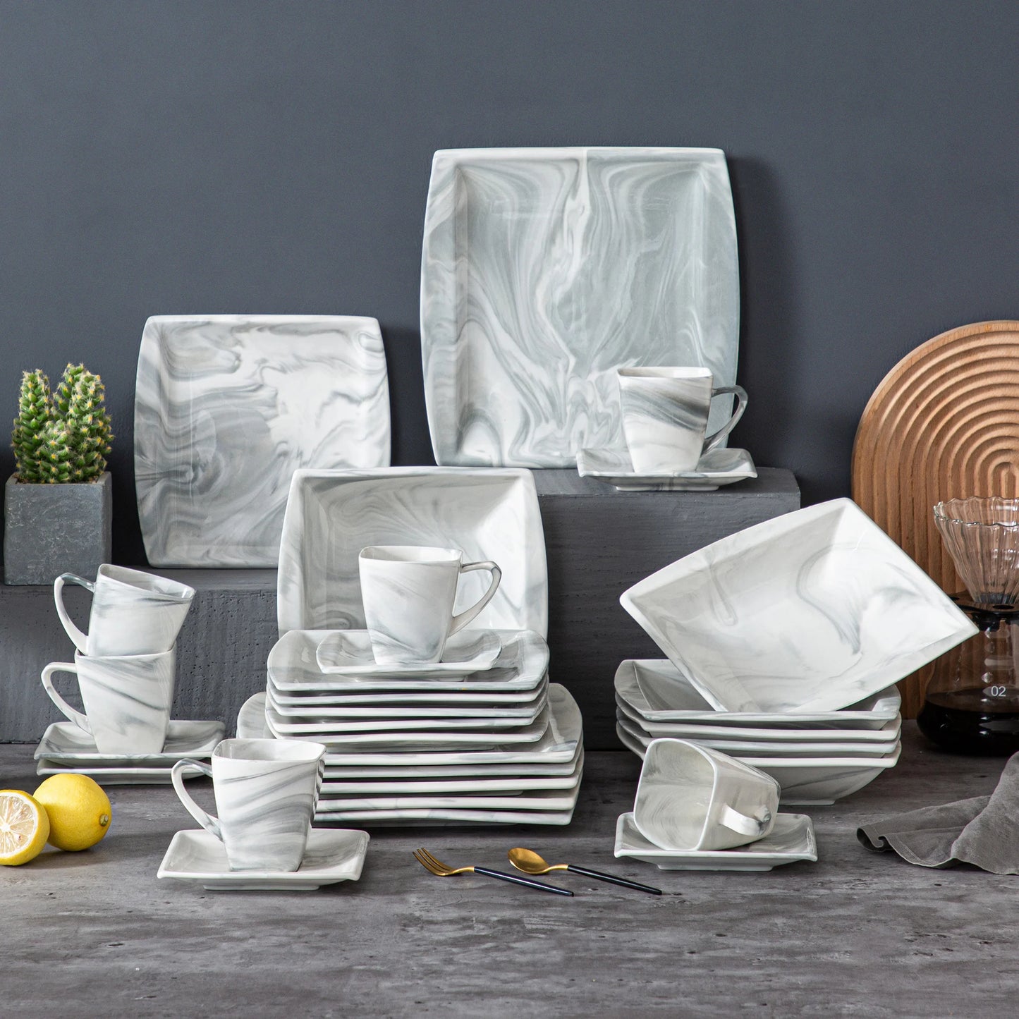 MALACASA Marble Porcelain Dinnerware Set Service for 12