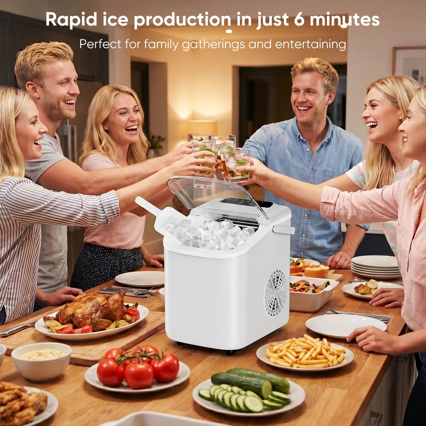 Portable Countertop Ice Maker With Scoop Basket And Handle