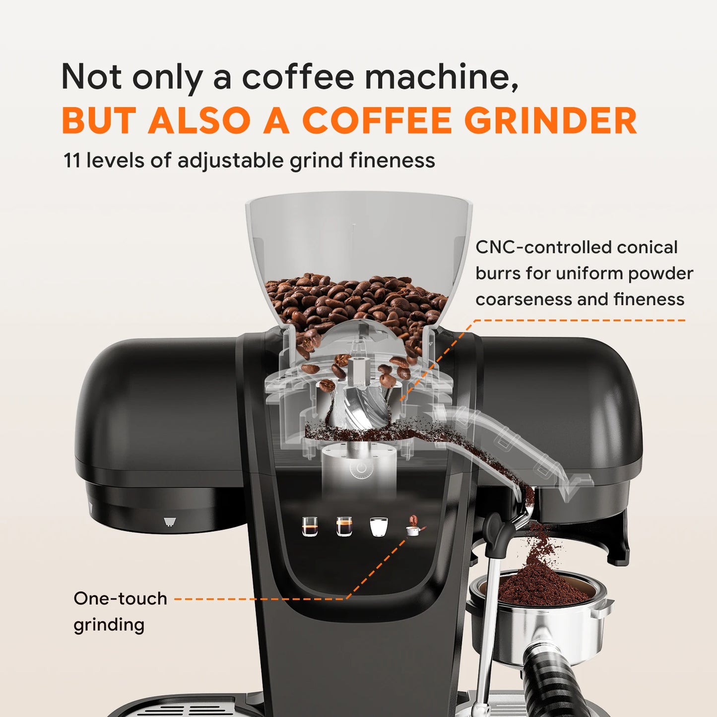 Capadeli 19 Bar 3 In 1 Espresso Machine With Grinder