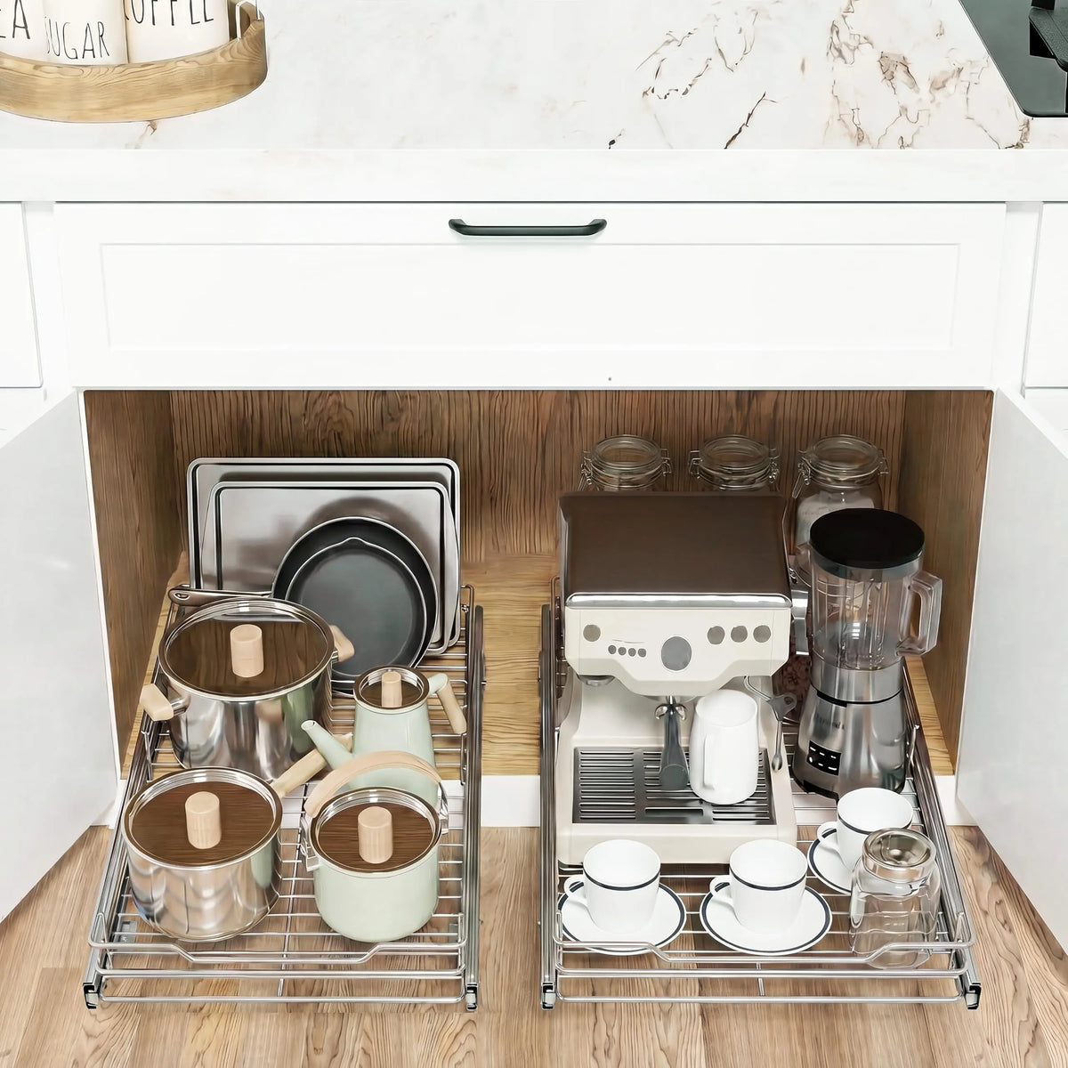 HiMISS Pull Out Cabinet Organizer Stainless Steel Kitchen Storage Shelf