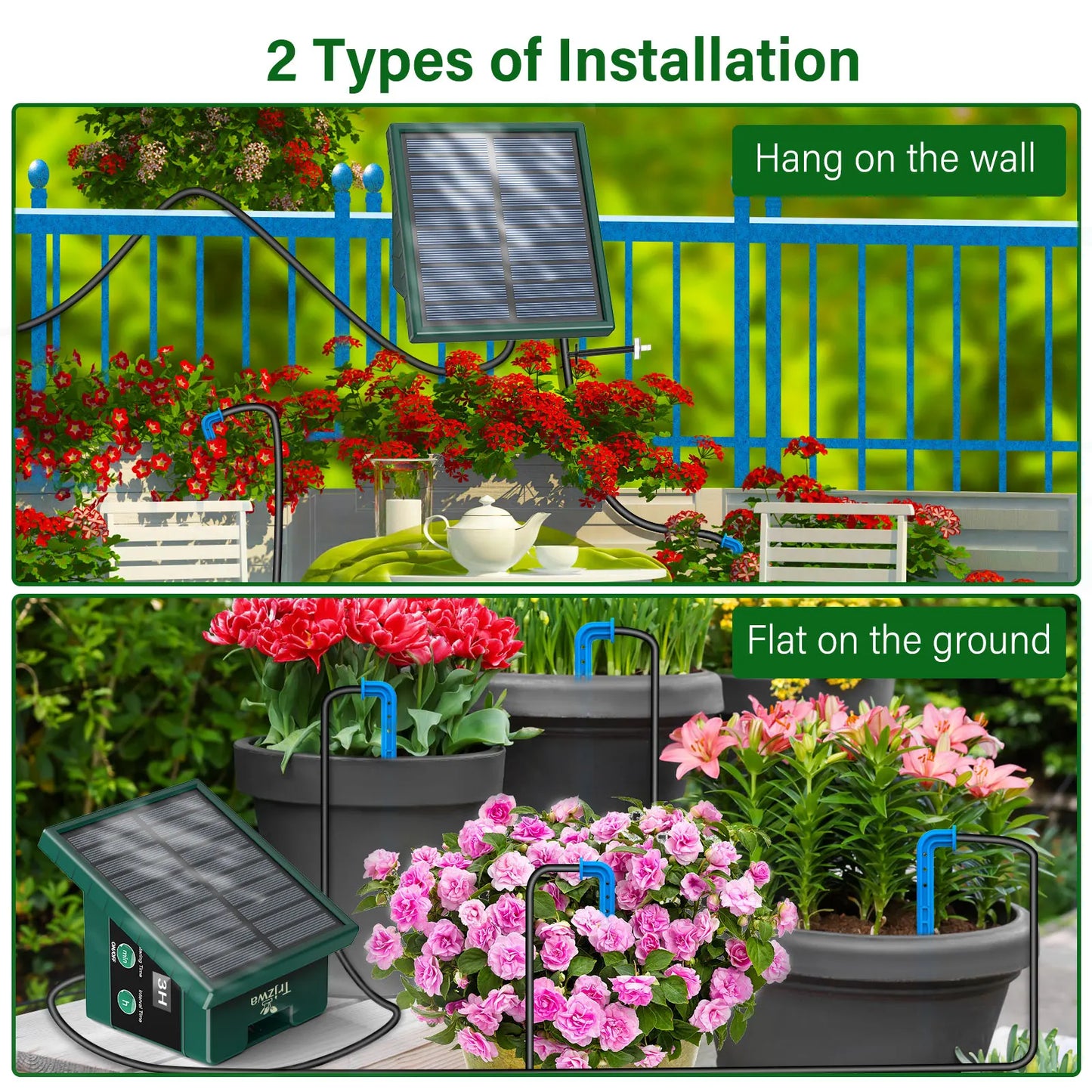 Solar Drip Irrigation System Garden Balcony Kit With 300 Programs
