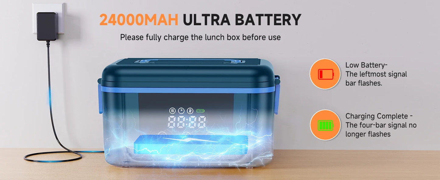 Cordless Electric Lunch Box Self Heating Portable 24 Hour Rechargeable