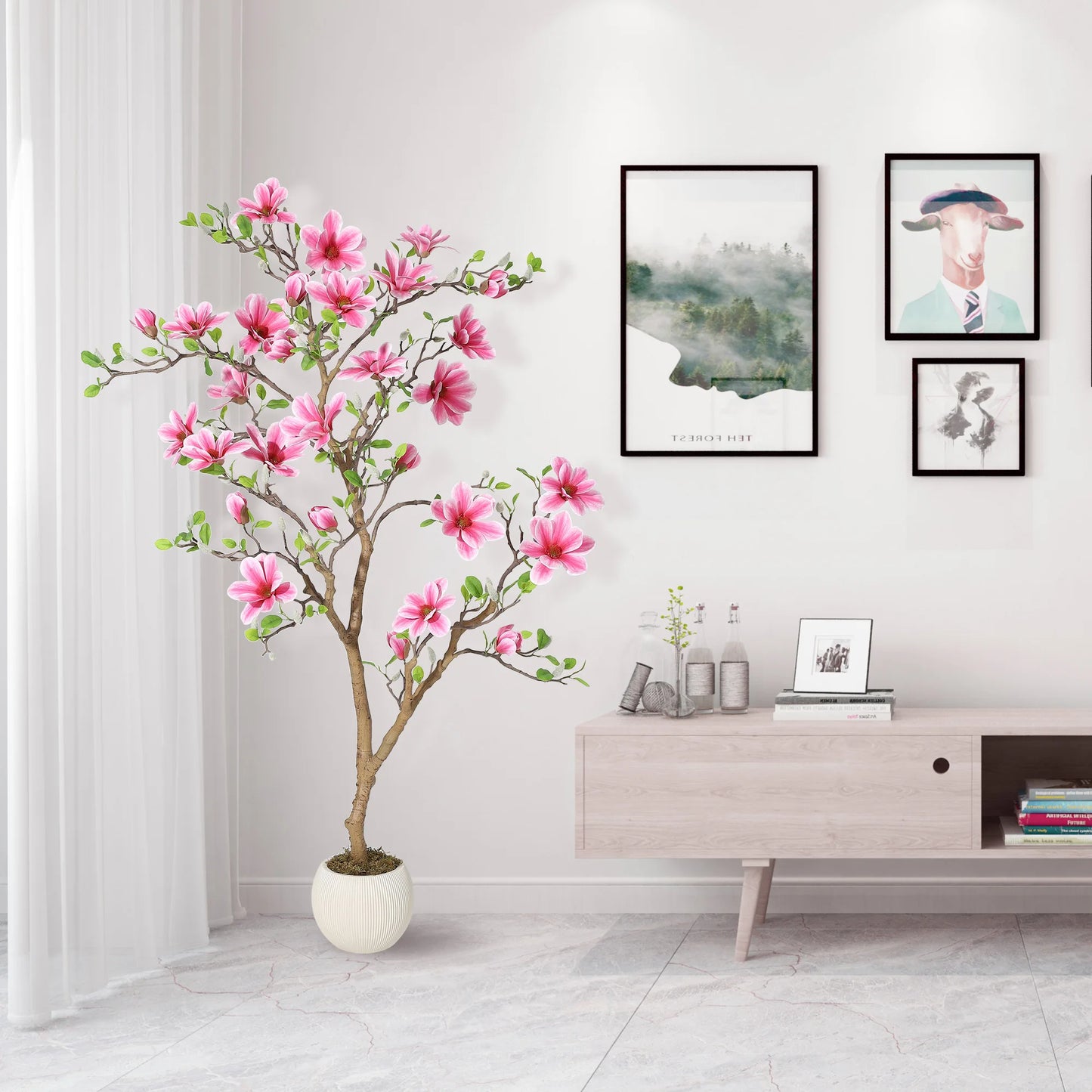 HiMISS Lifelike Magnolia Tree Silk Plant for Home Decor