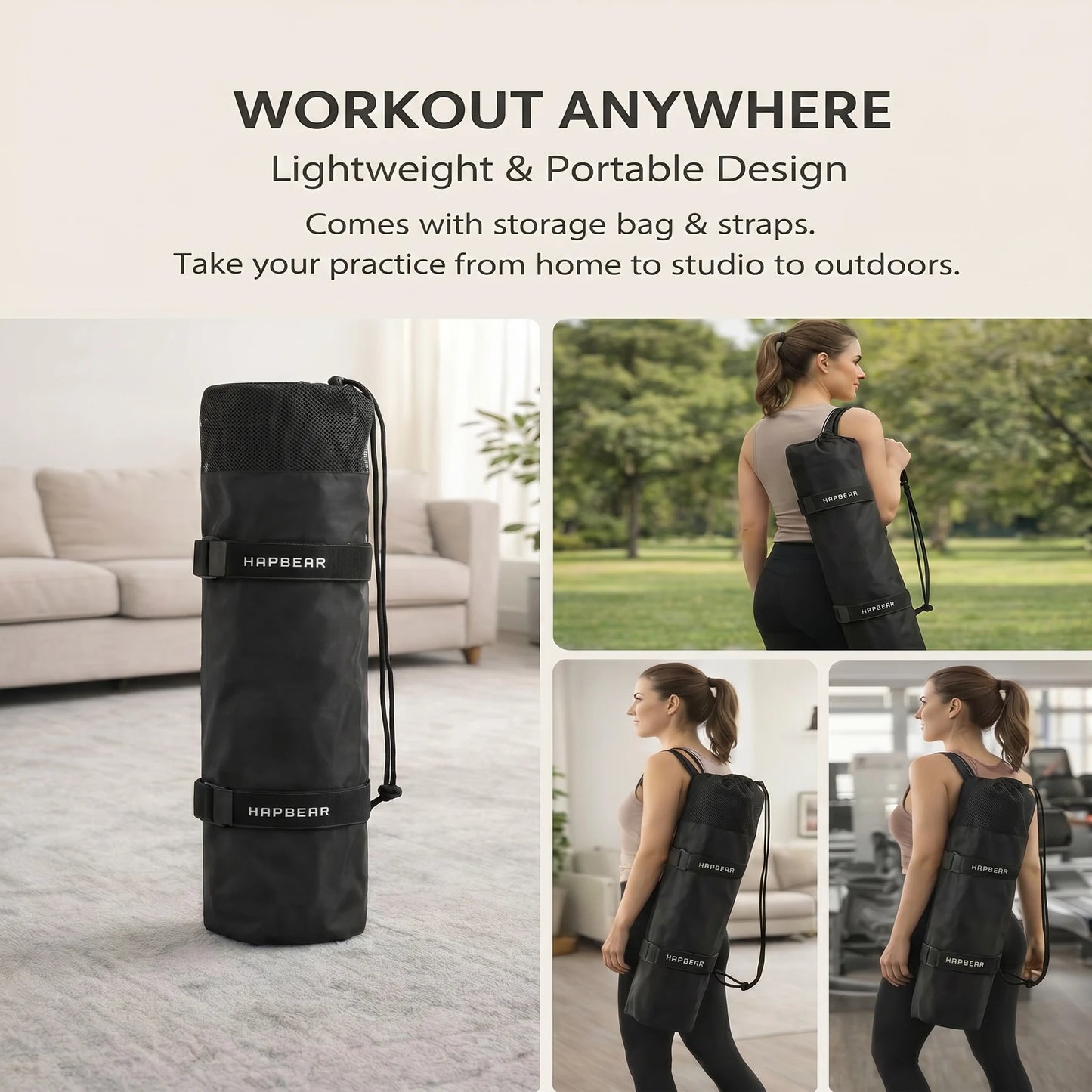 HAPBEAR Extra Large TPE Eco Friendly Non Slip Exercise Mat