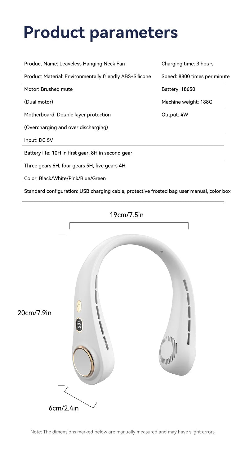 Portable Neck Fan Rechargeable Personal Cooling For Outdoor Travel