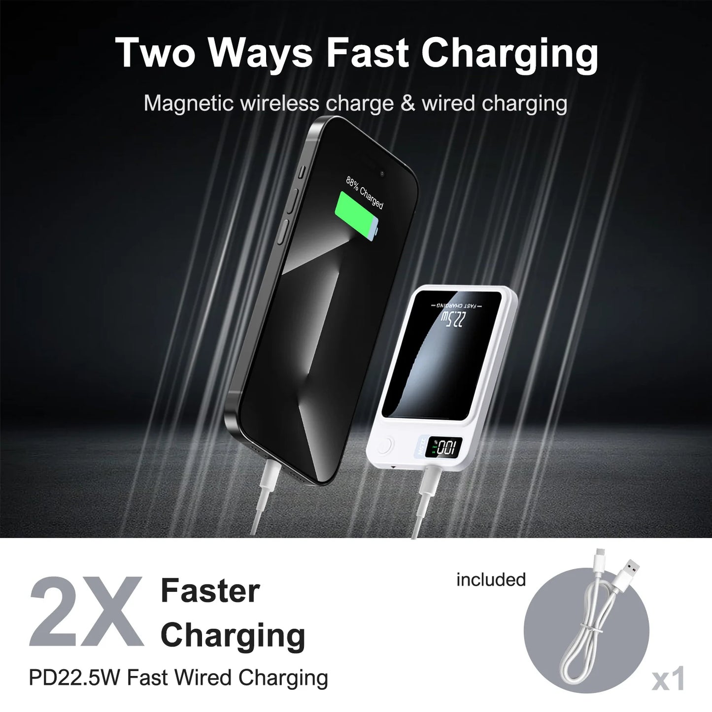 Wireless Magnetic Power Bank 22.5W Charging 10000mAh Led Display Portable
