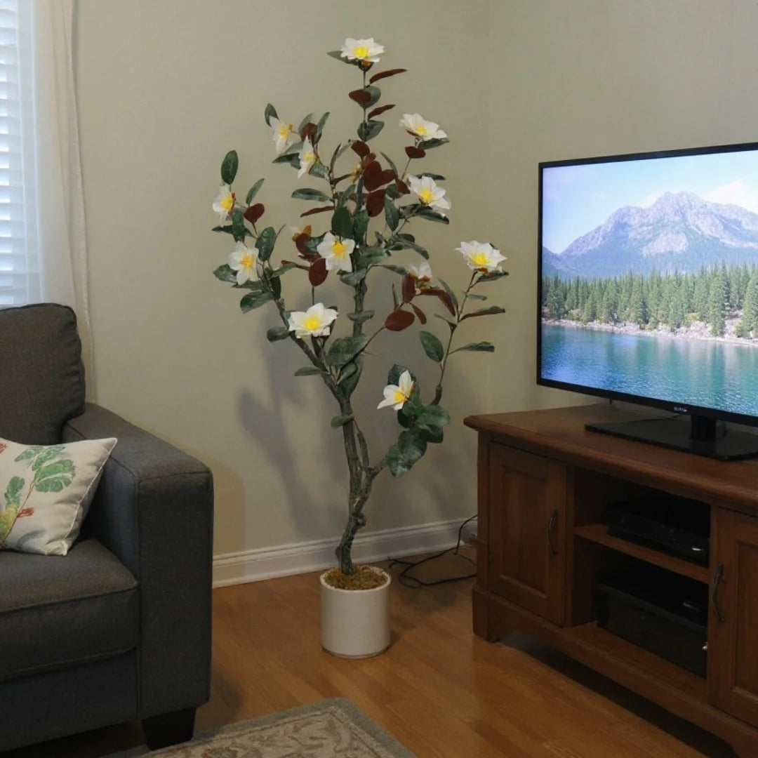 HiMISS Artificial Magnolia Tree Realistic Faux Plant Indoor Outdoor Decor