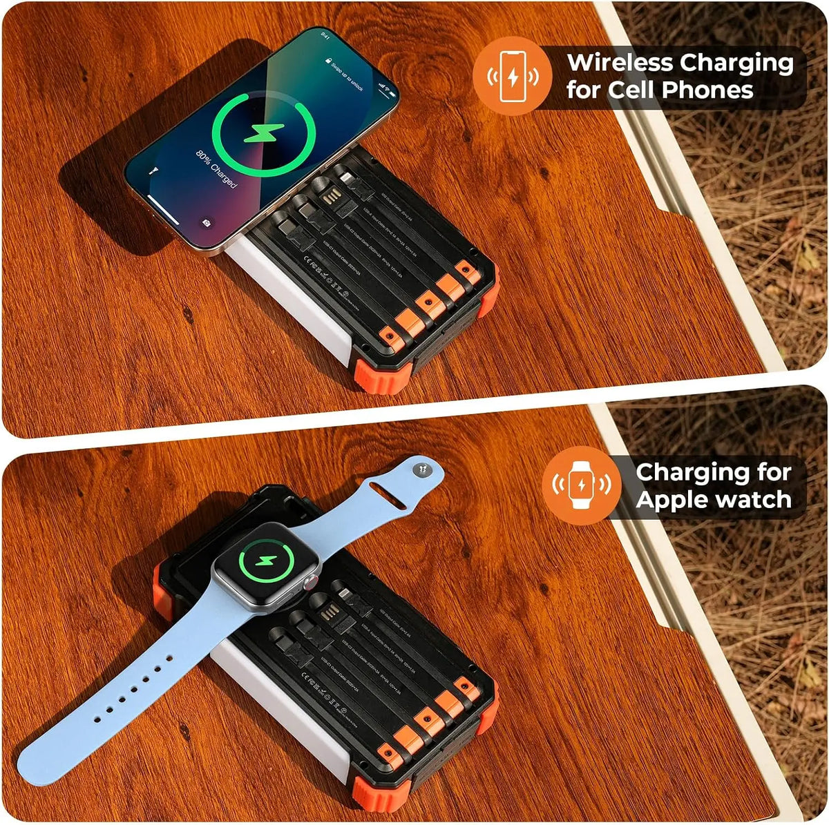Solar Power Bank 20000mAh Built In Cables Wireless Charger