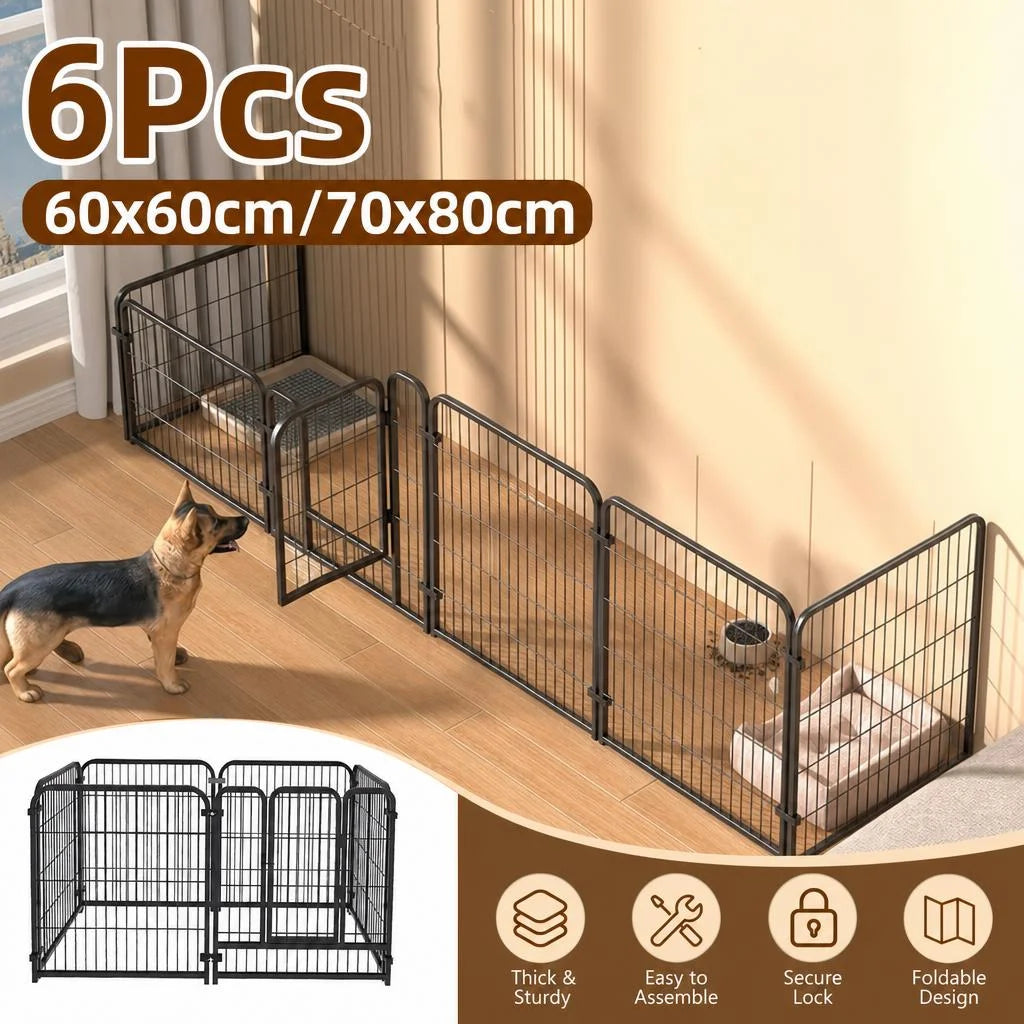 Stainless Steel Six Panel Dog Fence Playpen, Foldable, Heavy Duty