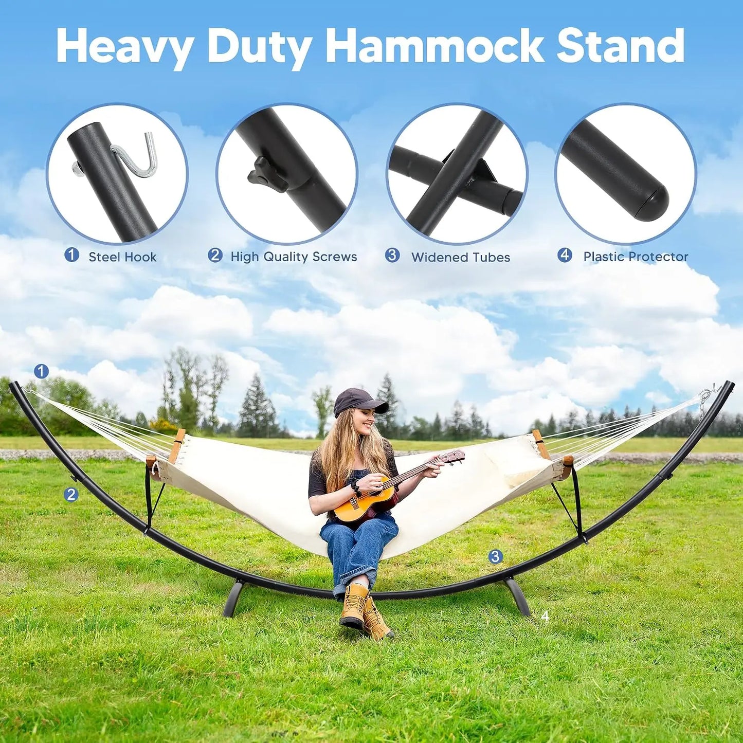Outdoor Double Hammock With Stand Freestanding Frame 475 Lbs Capacity