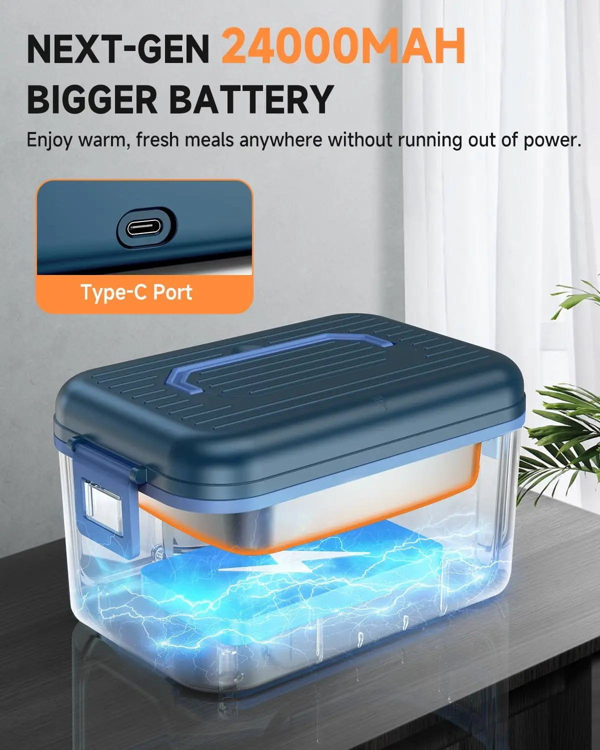 Cordless Electric Lunch Box Self Heating Portable 24 Hour Rechargeable