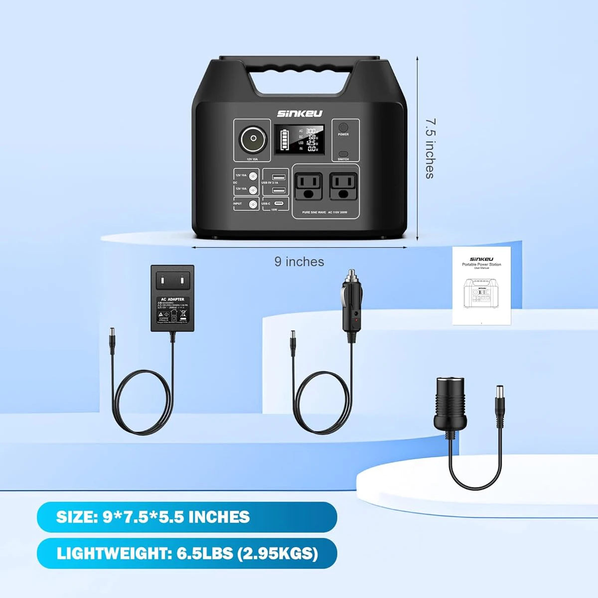 SinKeu Portable Solar Power Station 300W 110-230V LiFePO4 Battery