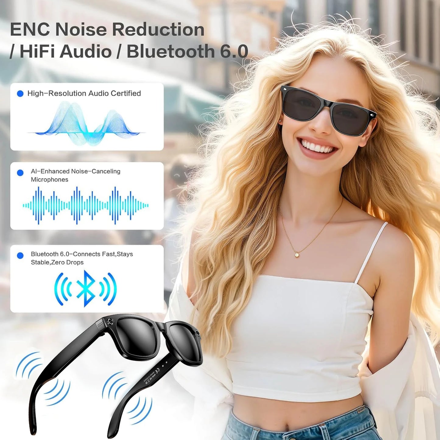 GUHUAVMI Camera AI Glasses With Translation, 720P Dual Cameras, Waterproof
