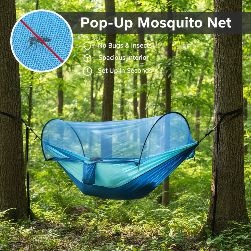 Double Camping Hammock With Mosquito Net And Sun Shade Canopy