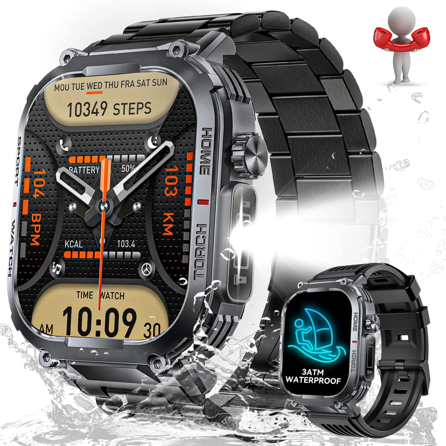 LaNikar Smart Watch Men 3ATM Waterproof Heart Rate Fitness Tracker