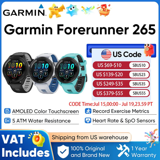 Garmin Forerunner 265 GPS Smartwatch AMOLED Display Heart Rate Monitor