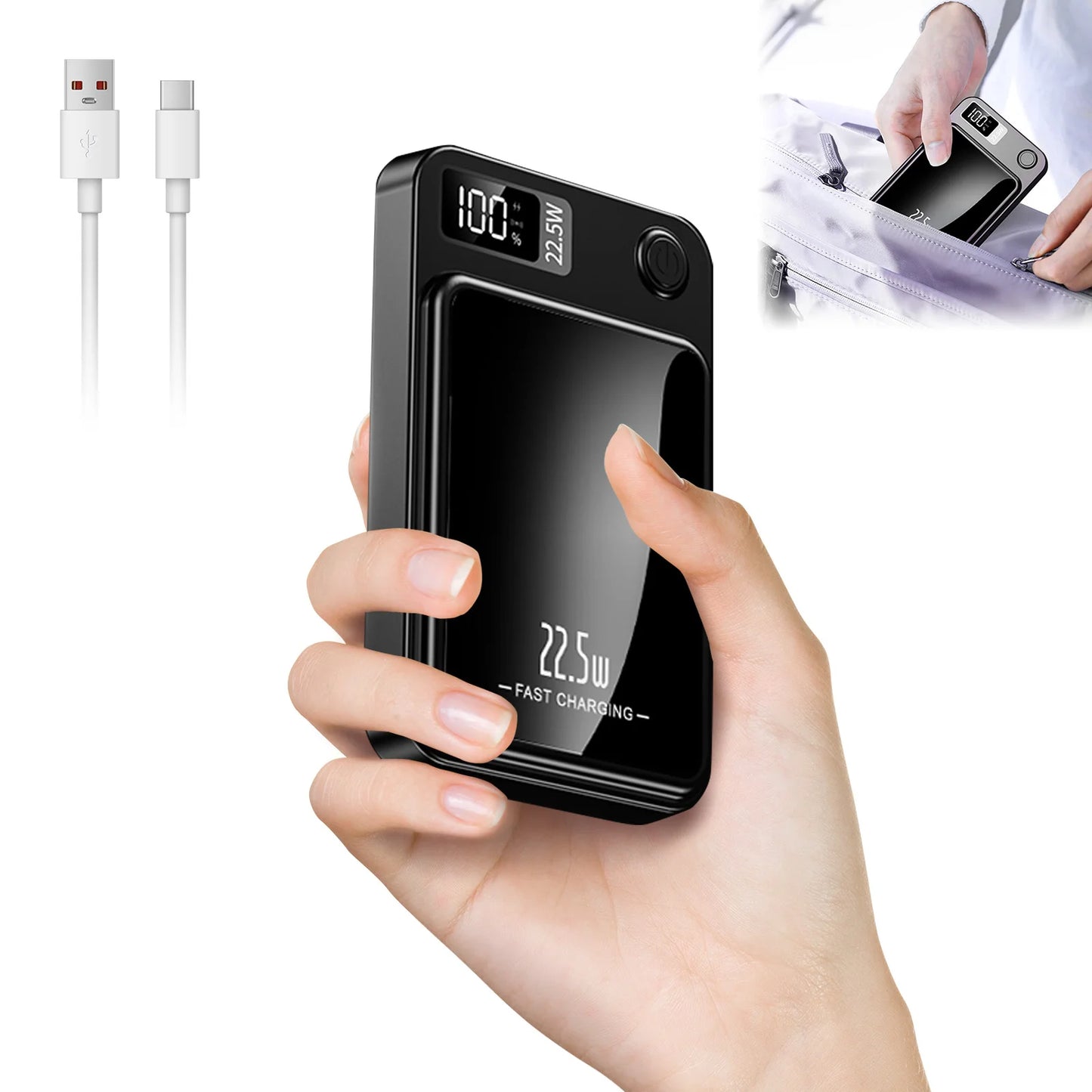 Wireless Power Bank 2-In-1 Magnetic 10000mAh Portable Charger 22.5W LED