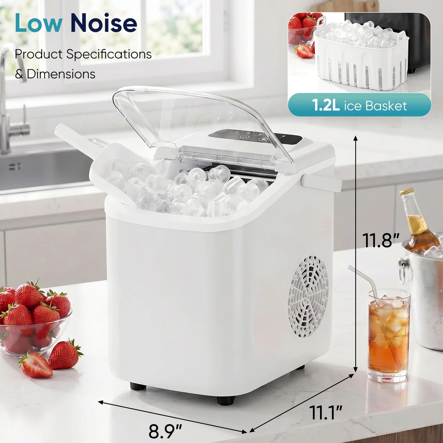 Portable Countertop Ice Maker With Scoop Basket And Handle