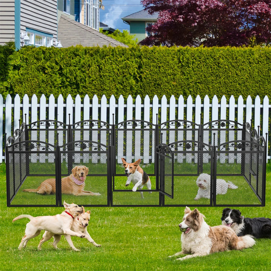 BINGOPAW Heavy Duty Dog Playpen 8 Panels Outdoor Iron Fence Waterproof Pad