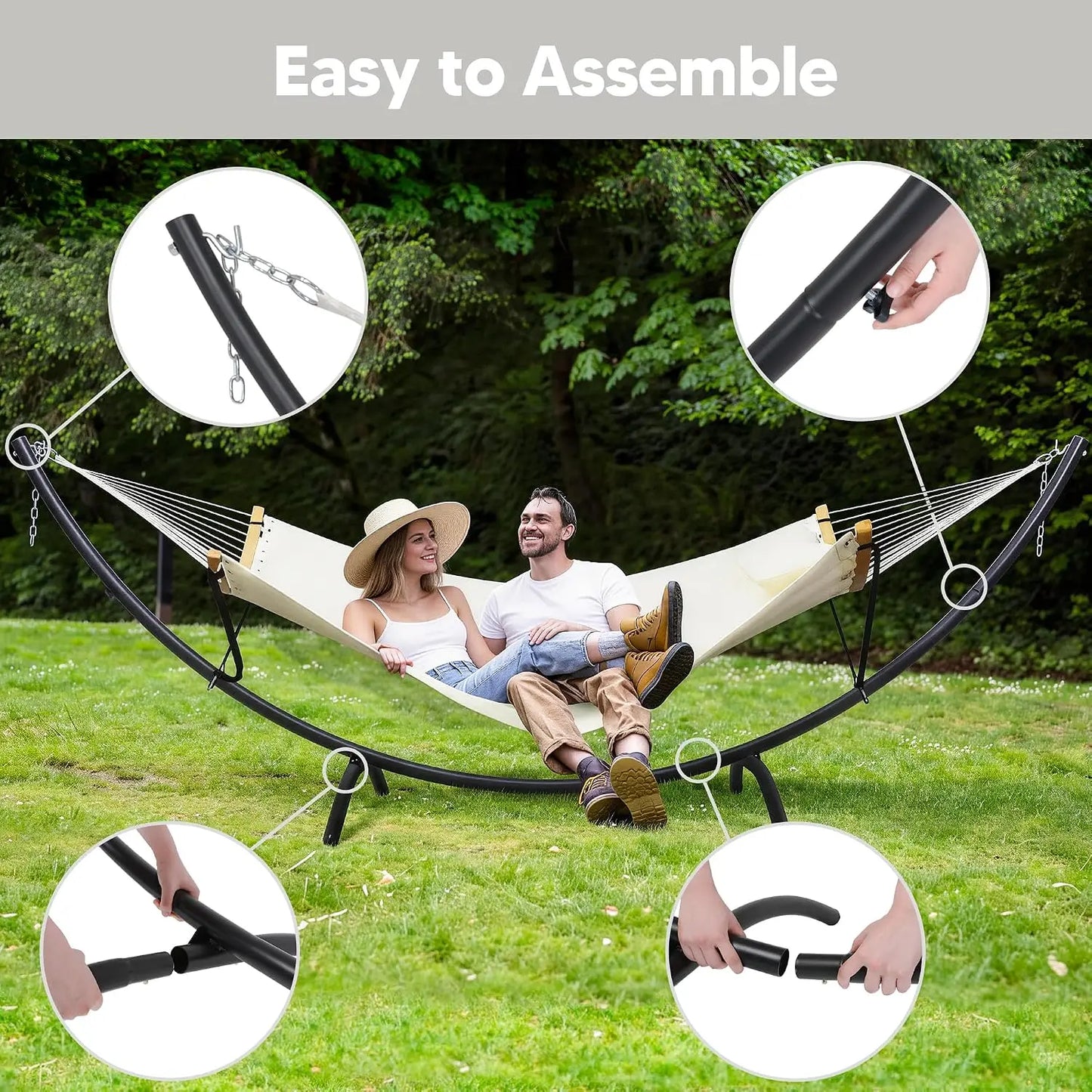 Outdoor Double Hammock With Stand Freestanding Frame 475 Lbs Capacity