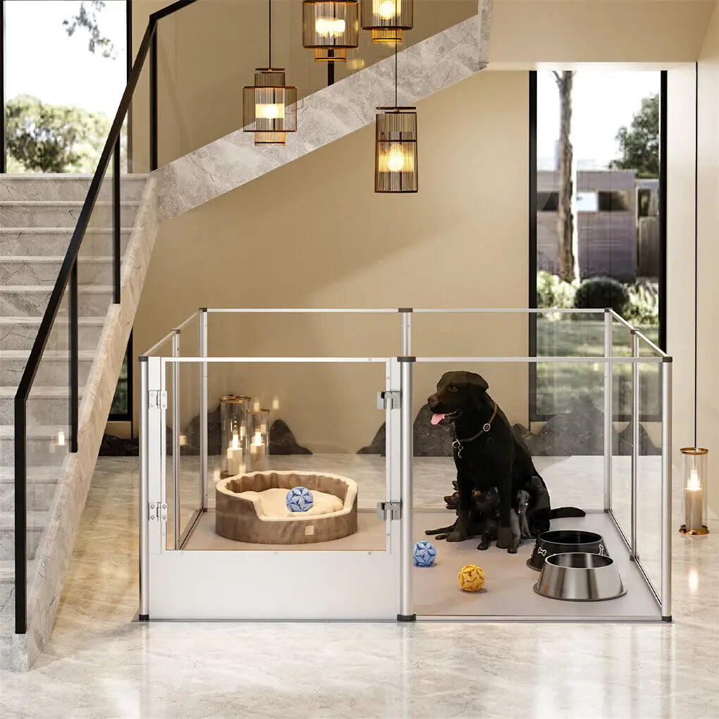 BINGOPAW Clear Acrylic Pet Playpen Whelping Pen With Waterproof Pad