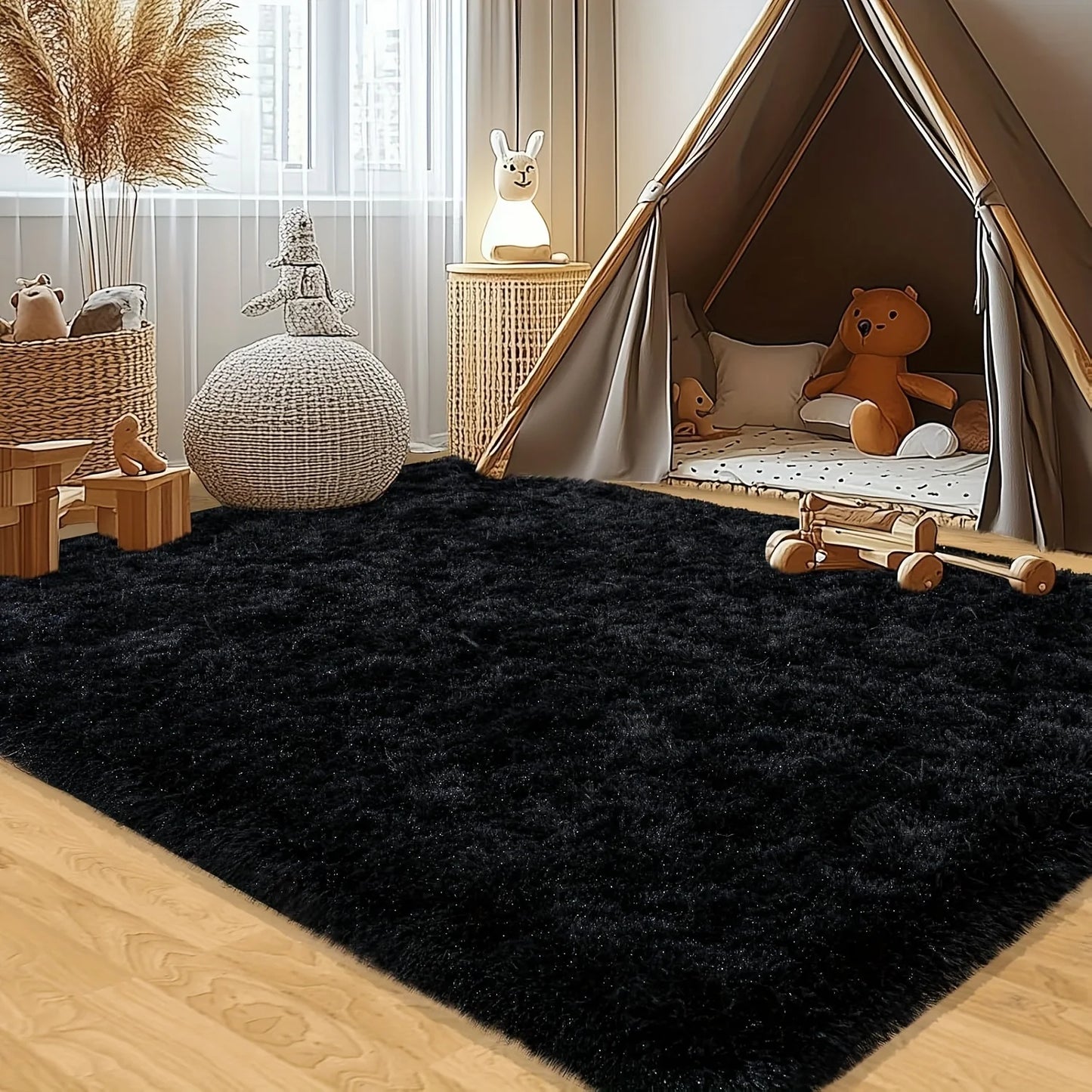 Aubusson Geometric Plush Area Rug Polyester Living Room Decor