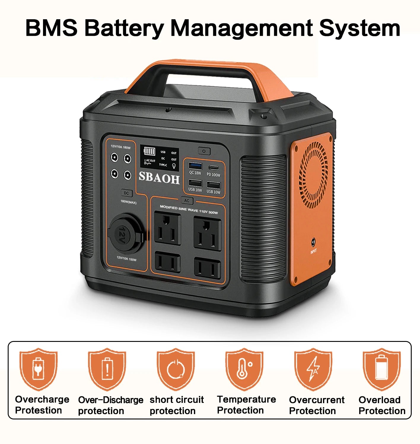SBAOH Portable Power Station 300W 296Wh Solar Generator Quick Charge
