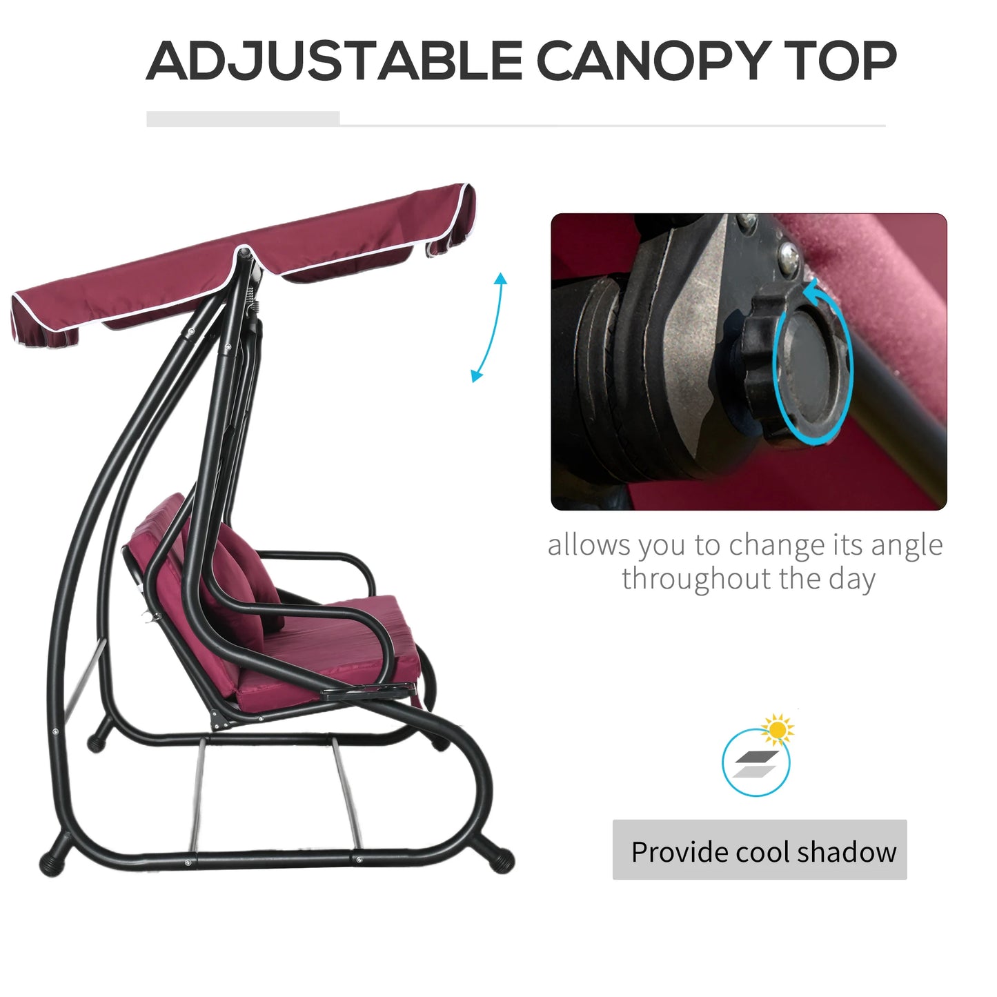 Outdoor 3 Person Patio Porch Swing Hammock Bench Adjustable Canopy