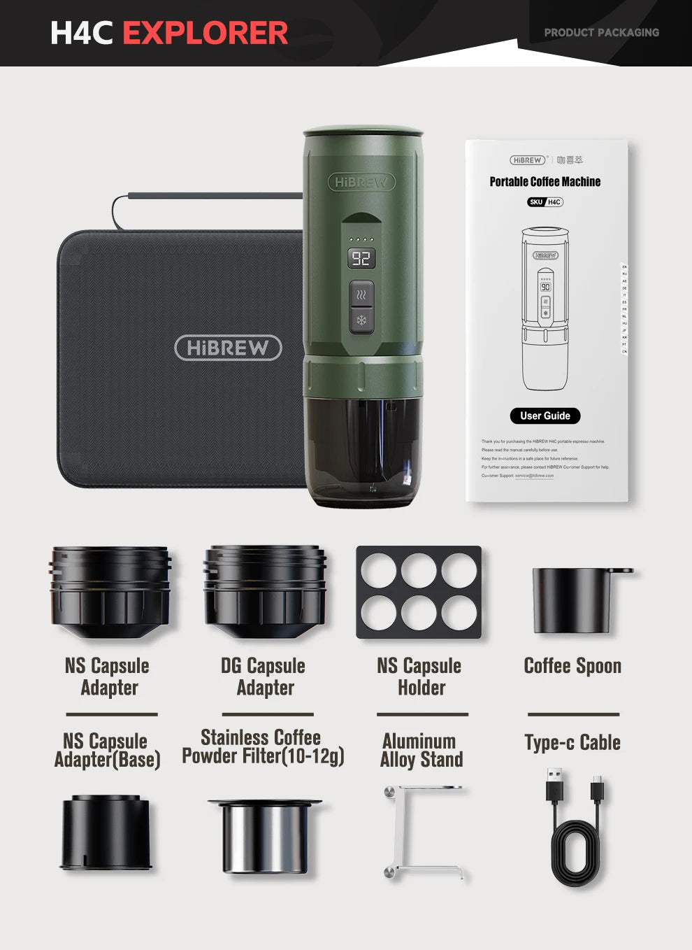 HiBREW H4C Portable Espresso Machine 3in1 Travel Coffee Maker 7500mAh Battery