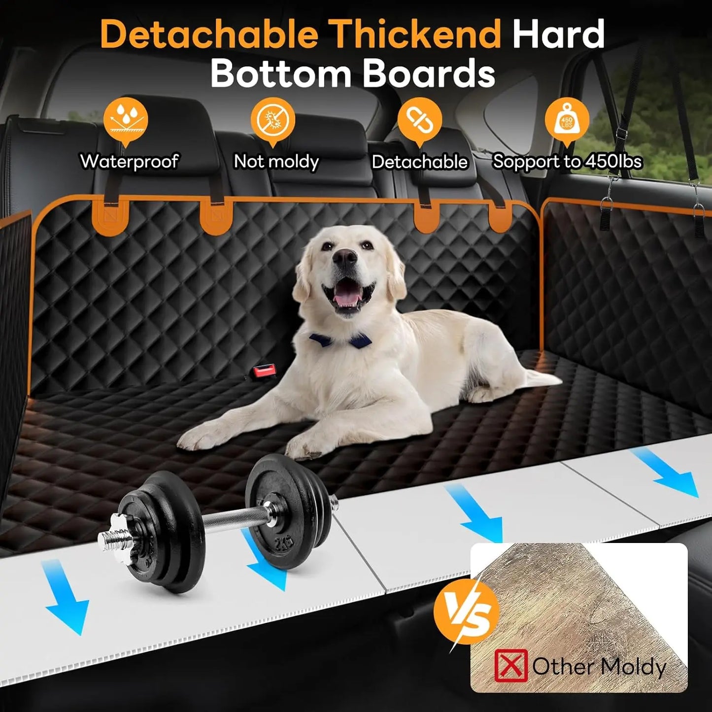 Waterproof Dog Car Seat Cover With Hard Bottom Hammock For SUV And Truck Scratch Proof Up To 500 Lbs