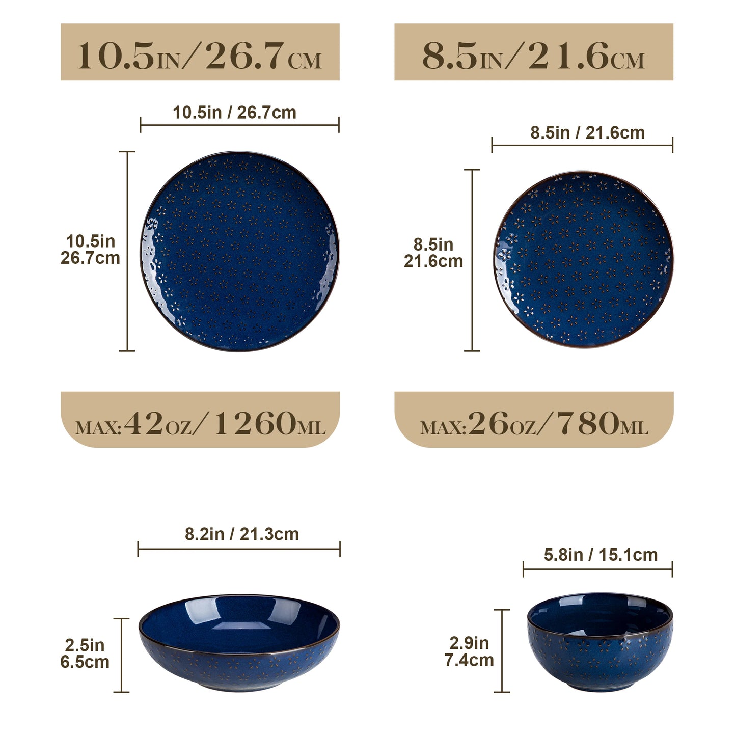 MALACASA Lydia Stoneware Dinner Set Embossed Plates And Bowls