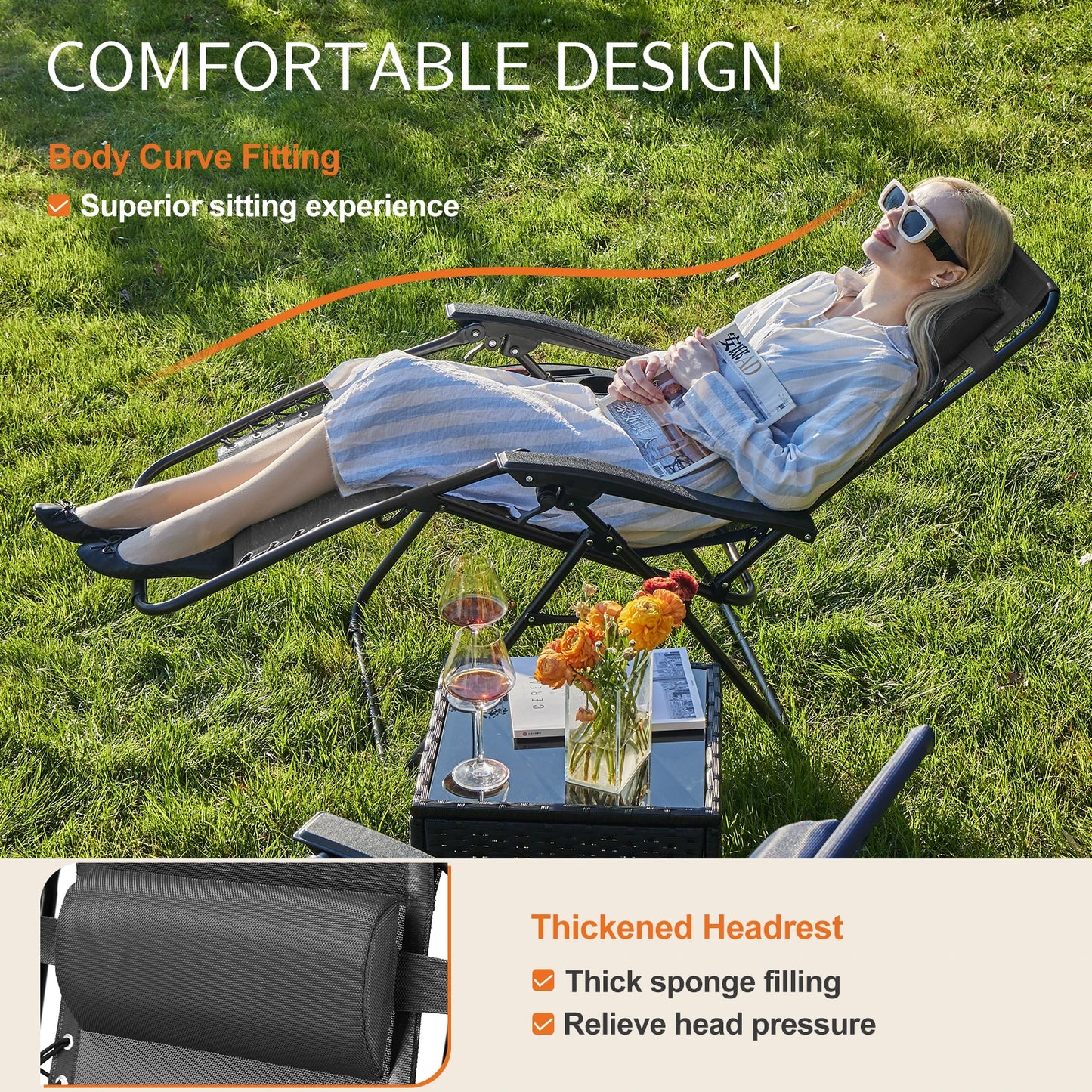 JHK Zero Gravity Portable Recliner Outdoor Patio Lounge Cup Holder