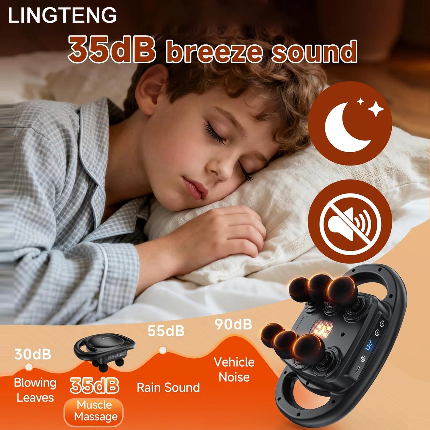 LINGTENG Deep Tissue Massage Gun With 6 Heads 9 Intensity Levels 4 Modes