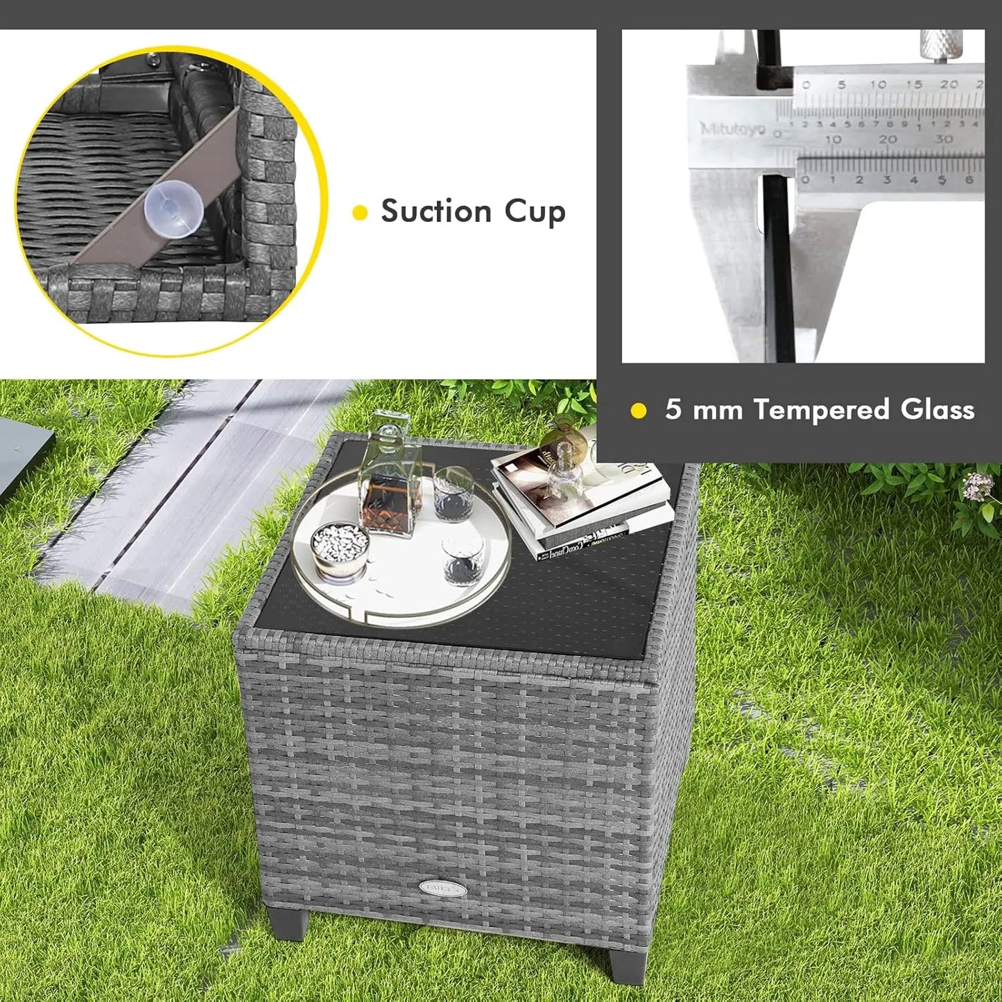 3 Piece Outdoor Patio Furniture Set With PE Rattan Chairs And Glass Table