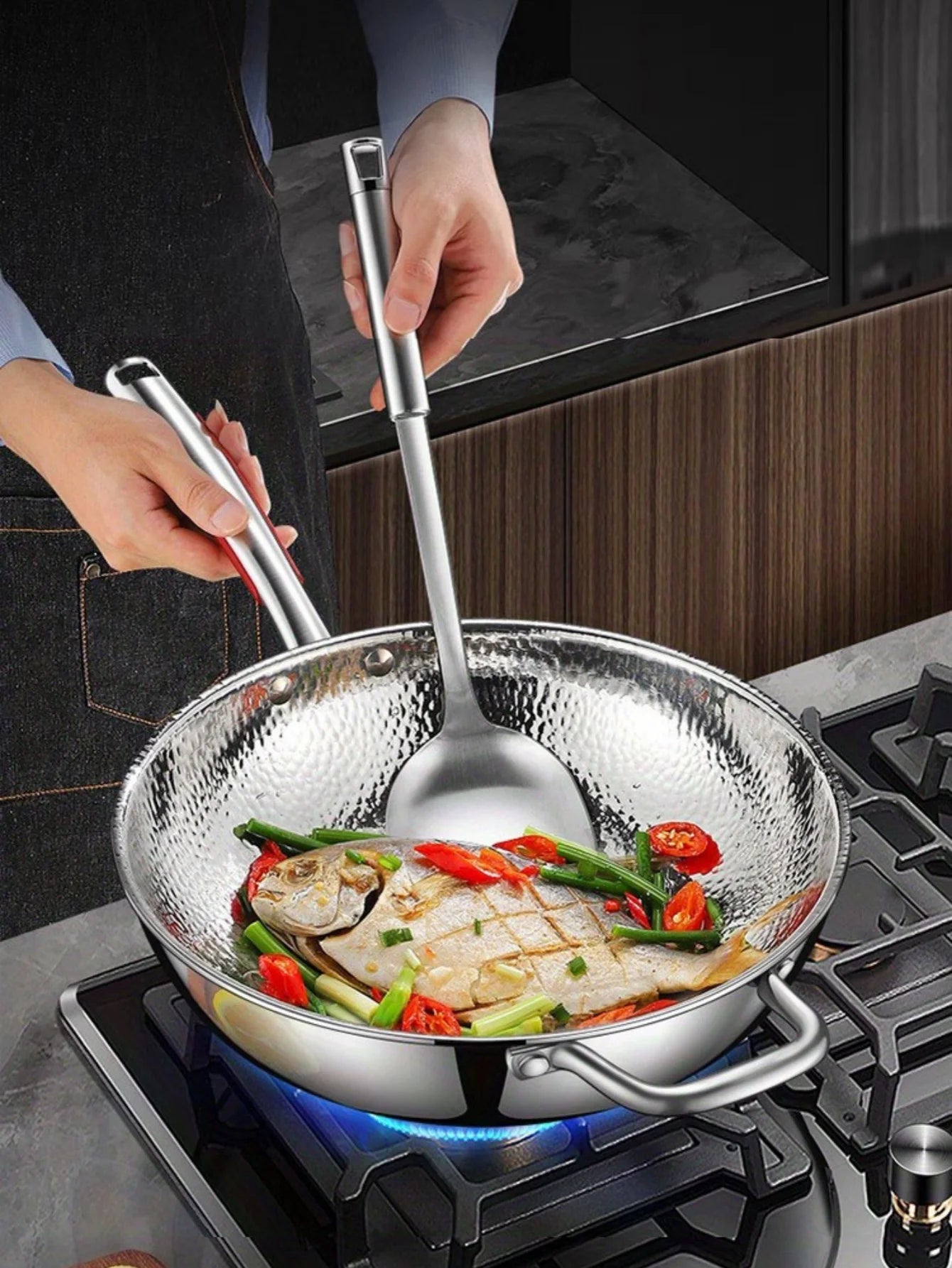 Titanium Round Bottom Wok Uncoated Nonstick Pan Induction Compatible