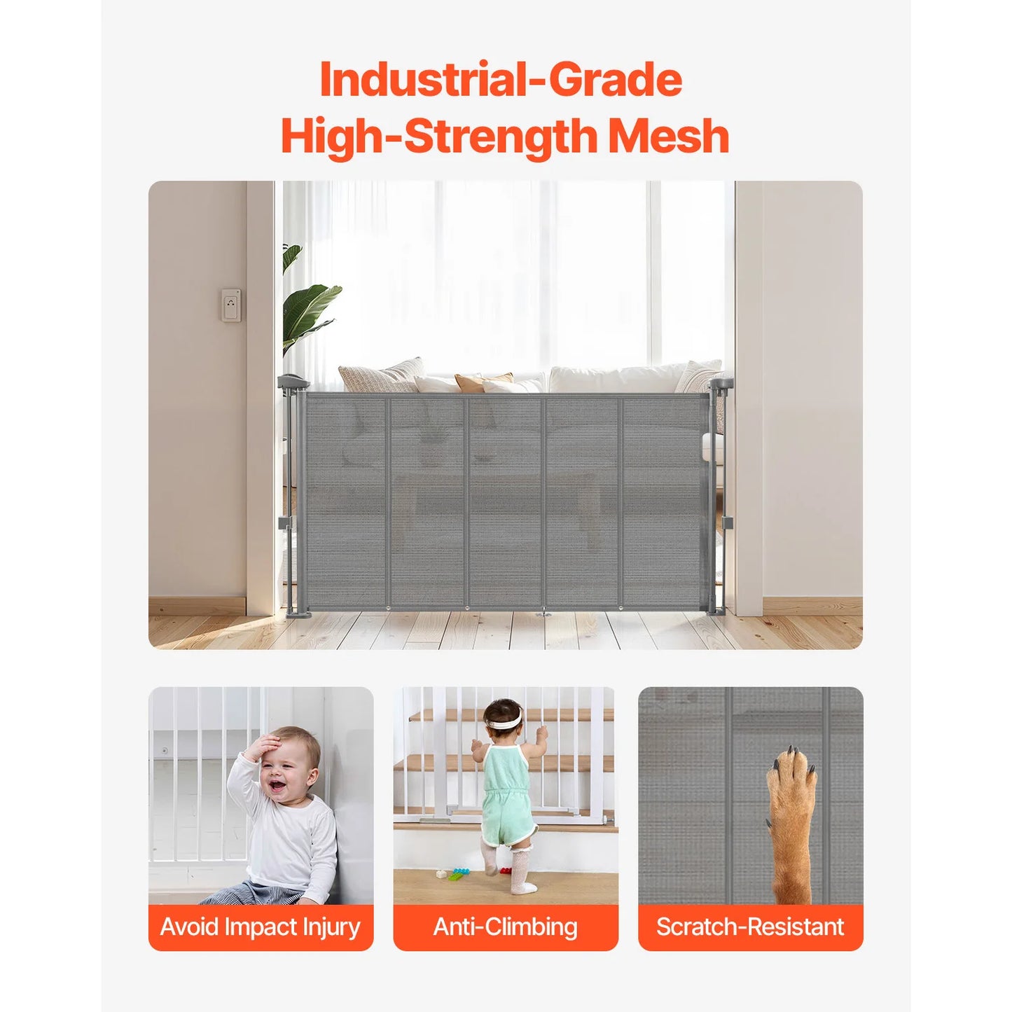 SucceBuy Retractable Baby Gate Mesh Barrier For Kids And Pets